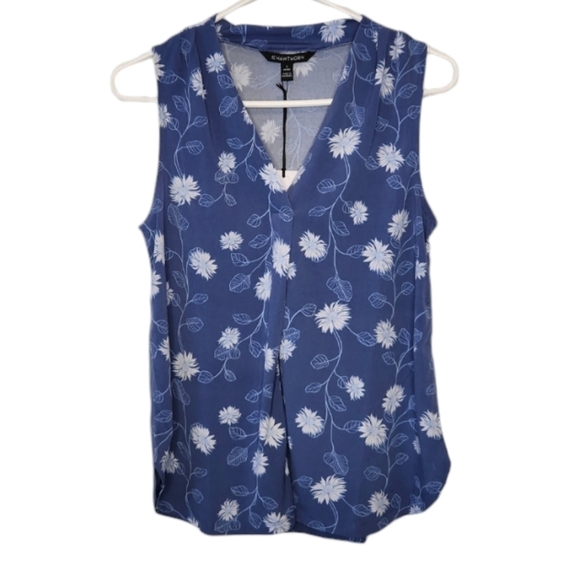 41 Hawthorn Sleeveless V-Neck Blue/White Floral Small Petite - Picture 1 of 8